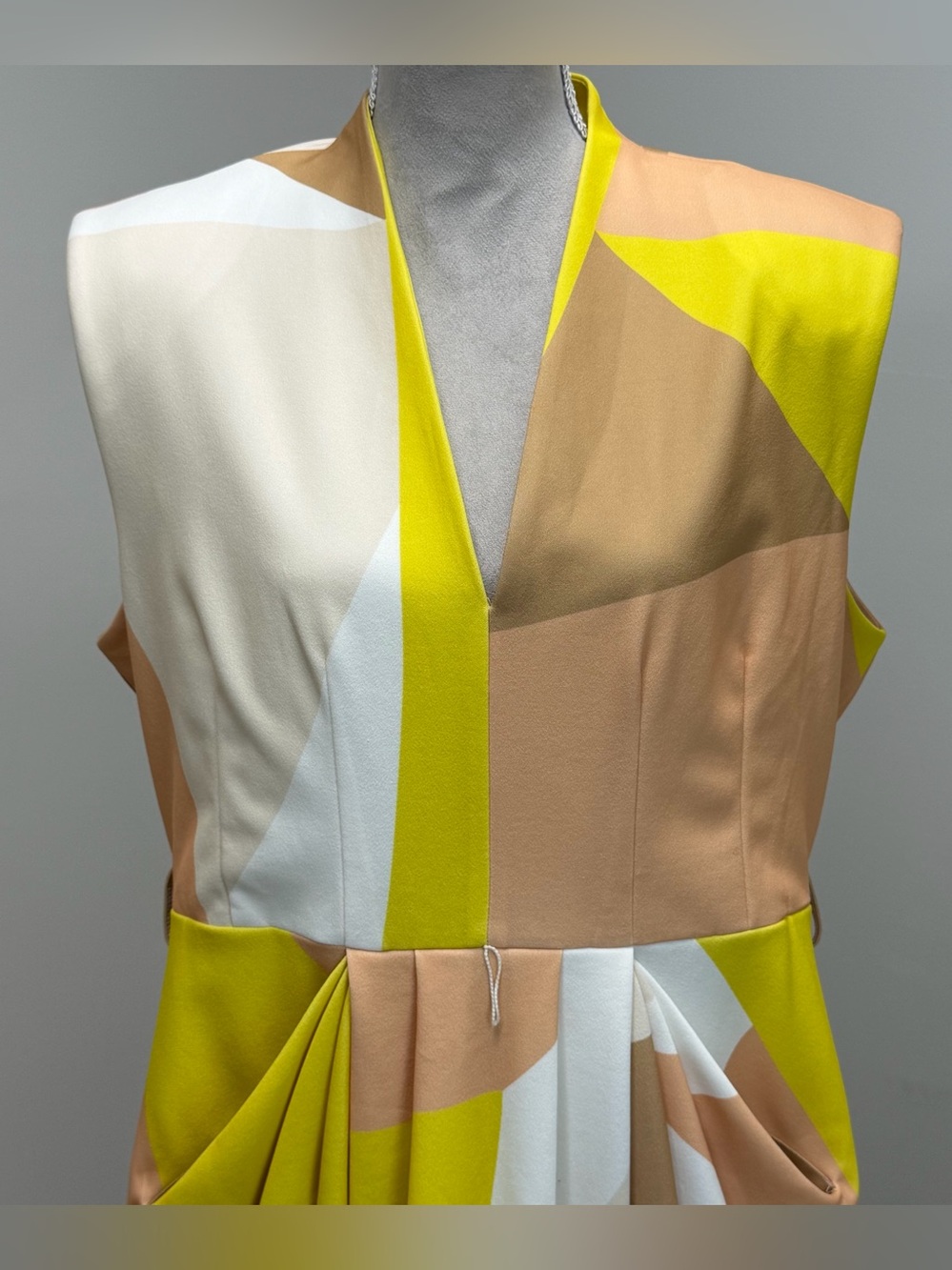 Donna Karan New York Colorblock Dress 16 Midi Sheath Yellow Beige Corporate Chic - Picture 5 of 16